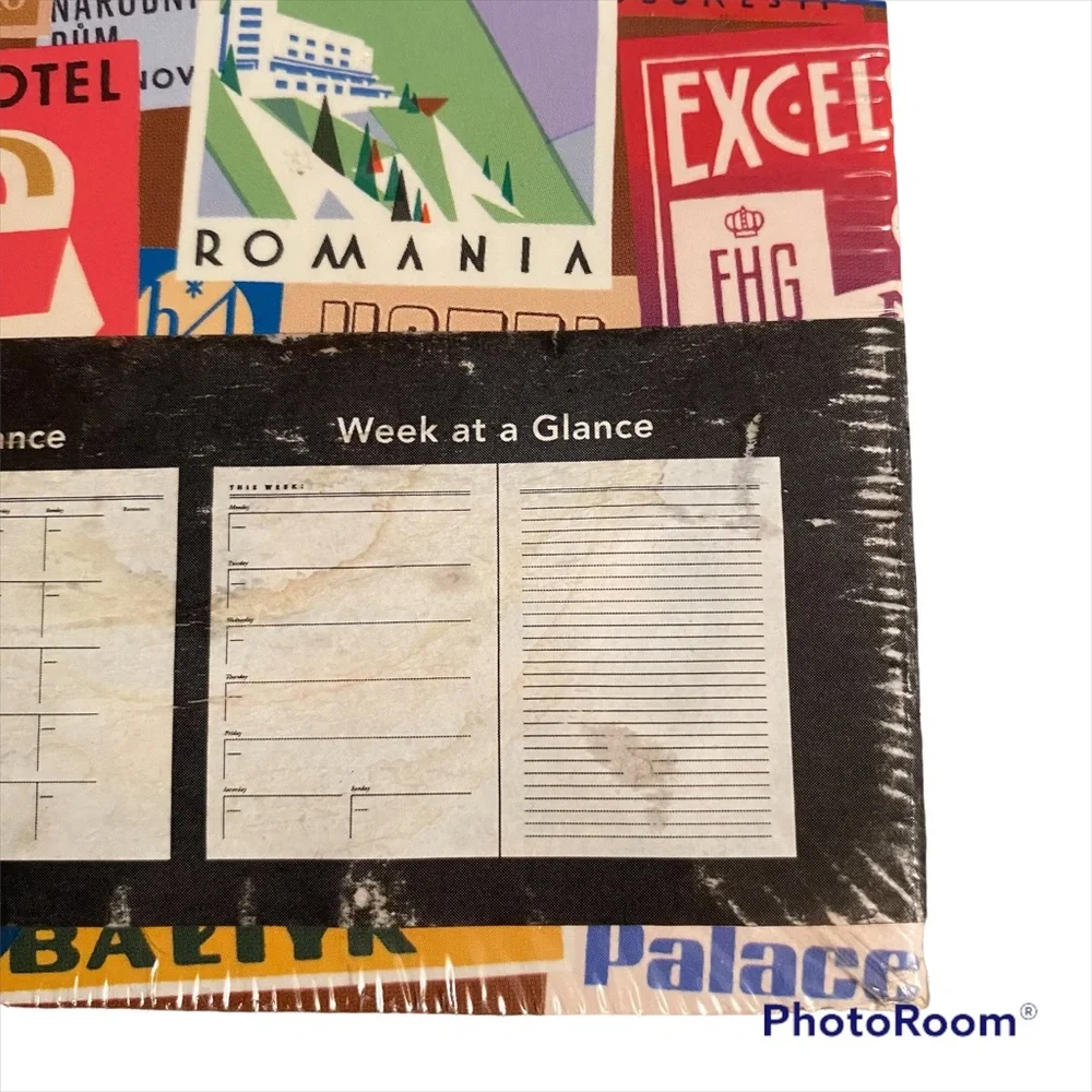 New 13 Month Undated Agenda Calendar - Vintage Travel and Luggage Label
